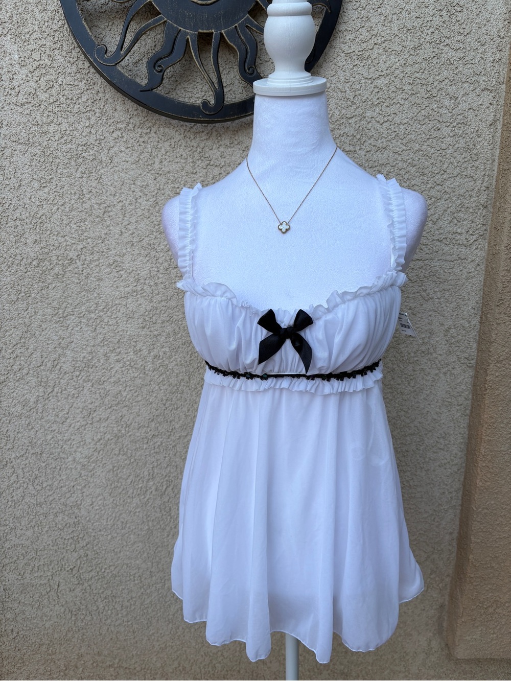Frederick's of Hollywood Y2K White Babydoll Top Thong Set Deadstock NWT Coquette